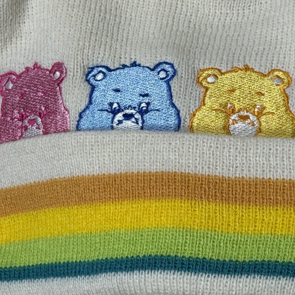 Care Bears Beanie Hat NWT White Rainbow Stripe Cheer Grumpy Funshine Bear Kawaii